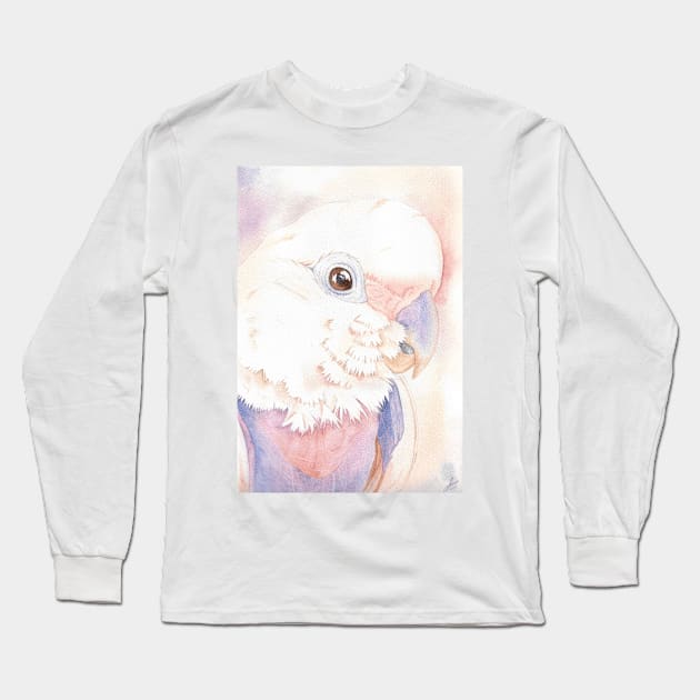 Goffin Tanimbar corella cockatoo watercolor portrait parrot name Buckley Long Sleeve T-Shirt by Oranjade0122